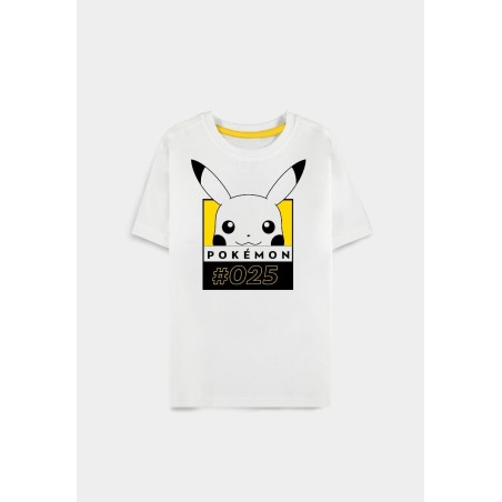 T-shirt Pokémon Pikachu 025 femme blanc – T-shirt officiel 100% coton Difuzed